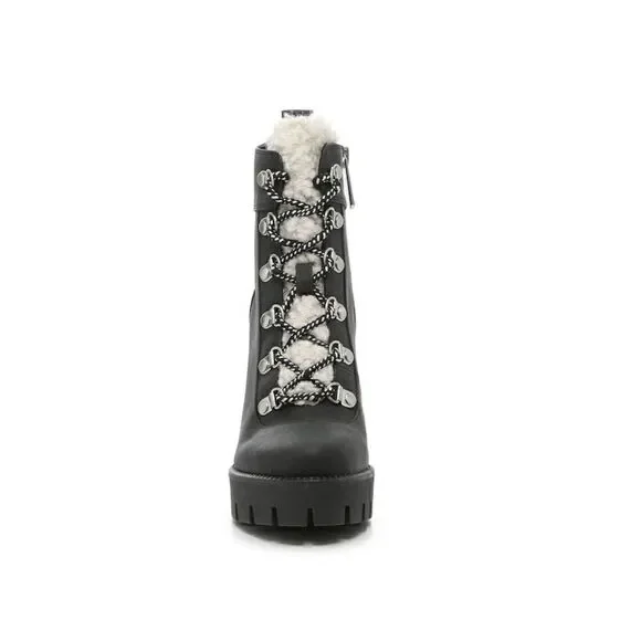 CHARLES BY CHARLES DAVID WEARY FAUX NUBUCK AND FAUX-FUR PLATFORM ANKLE BOOTS - Picture 3 of 16